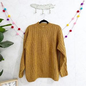 Magee Aran Knits | LARGE Wool Mustard Irish Knit Pull Over Sweater